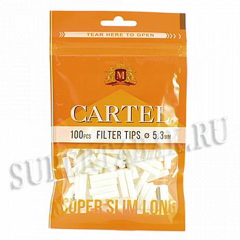 Фильтры для самокруток 5,3 мм Cartel Super Slim Long (100 шт) - (оранжевые)